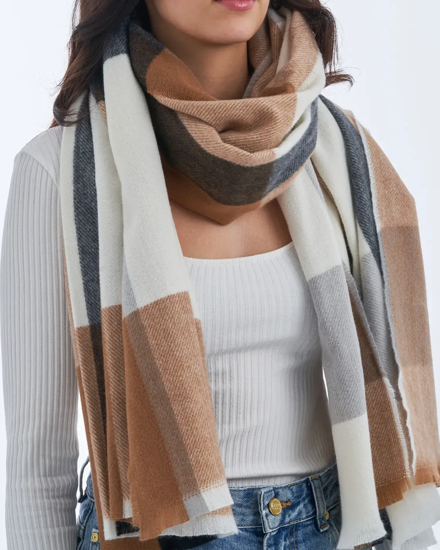 Bijou Brigitte Écharpe - Checkered Brown New