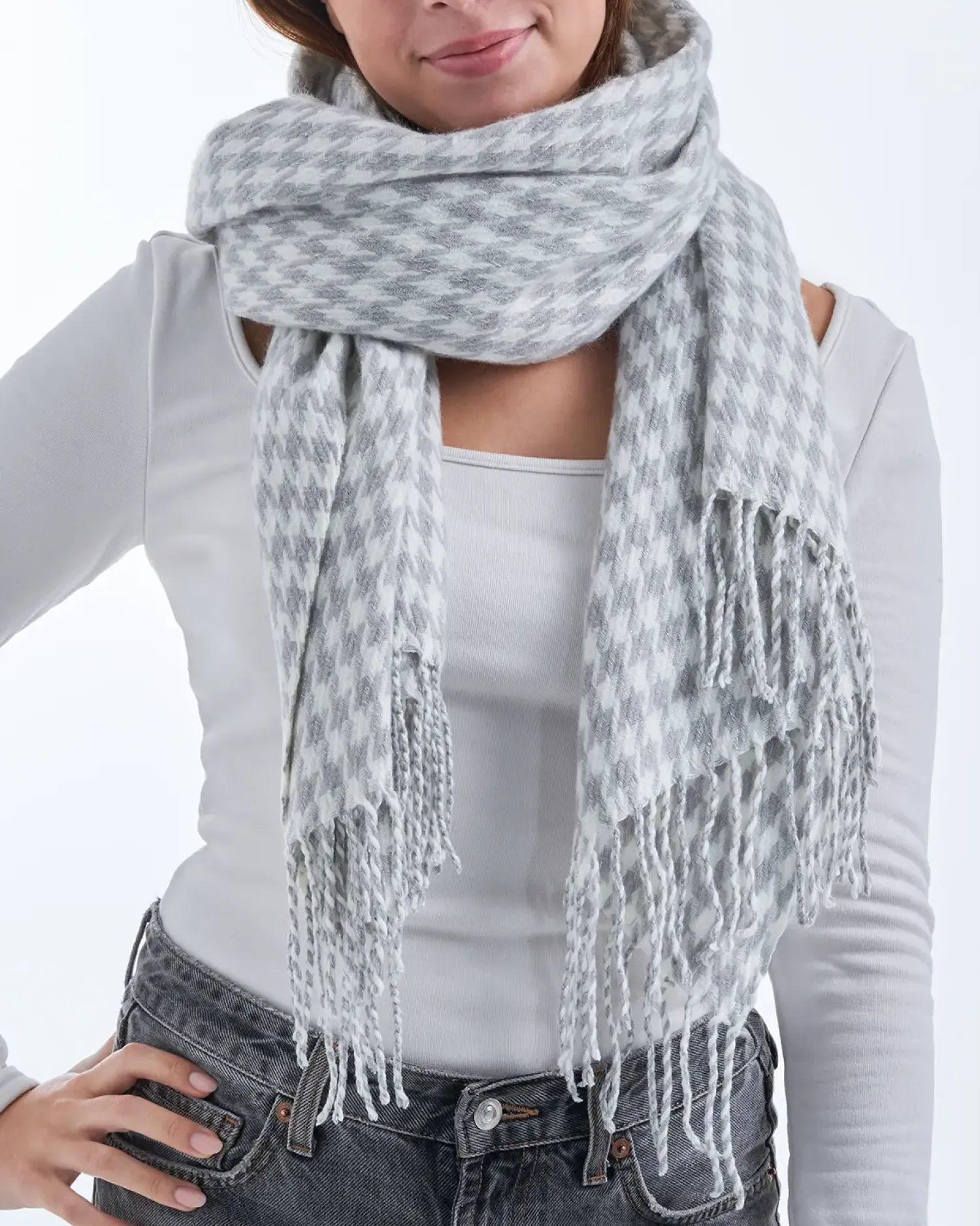 Bijou Brigitte Écharpe - Grey Houndstooth Sale