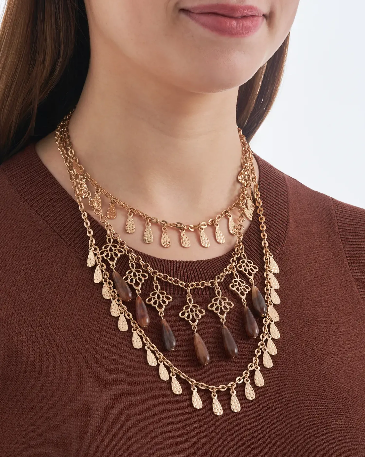 Bijou Brigitte Collier multirangs - Brown Boho New