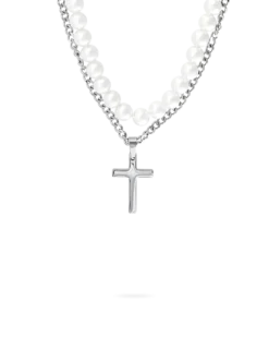 Bijou Brigitte Collier multirangs pour homme - White Pearls Hot