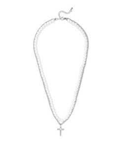 Bijou Brigitte Collier multirangs pour homme - White Pearls Hot