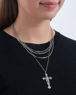 Bijou Brigitte Collier multirangs - Rhinestone Cross Hot