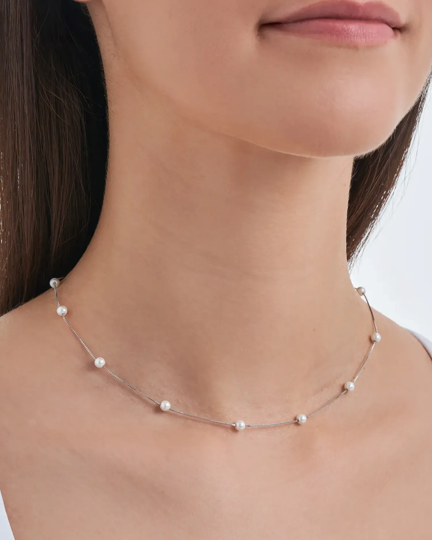 Bijou Brigitte Collier - Rhodium Pearls Discount