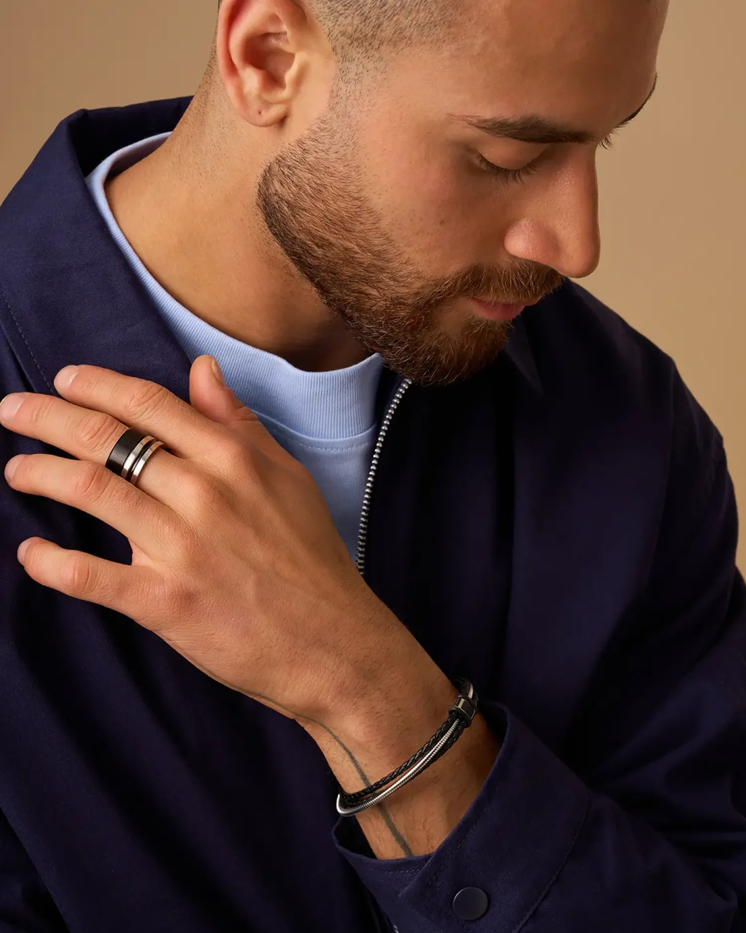Bijou Brigitte Ensemble de bagues pour homme - Steel Black