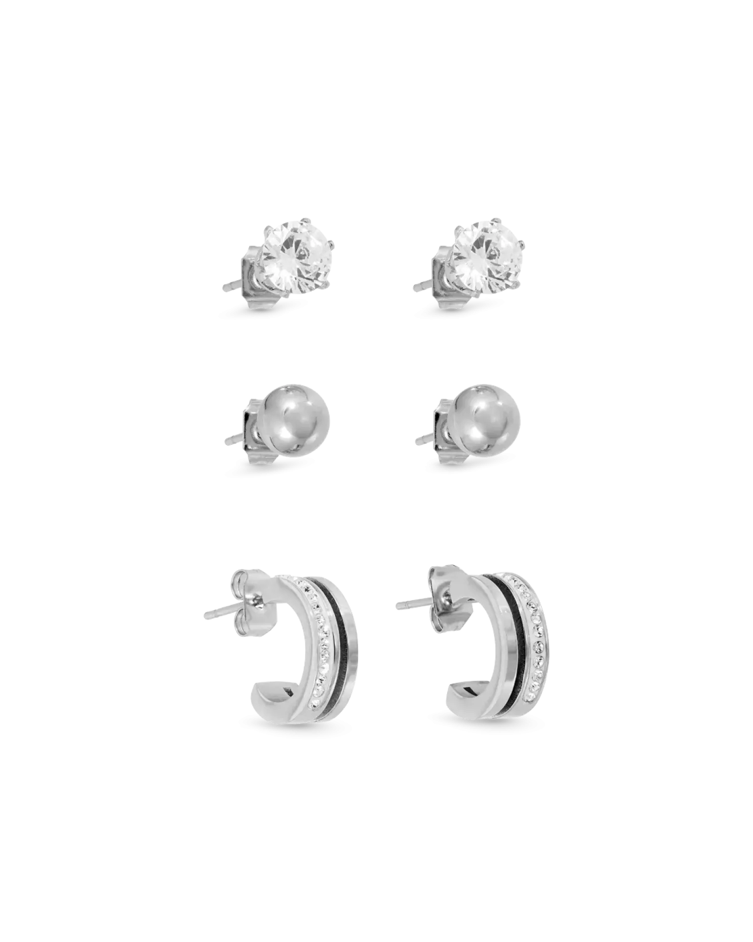 Bijou Brigitte Ensemble de boucles d’oreilles - Silver Steel Clearance
