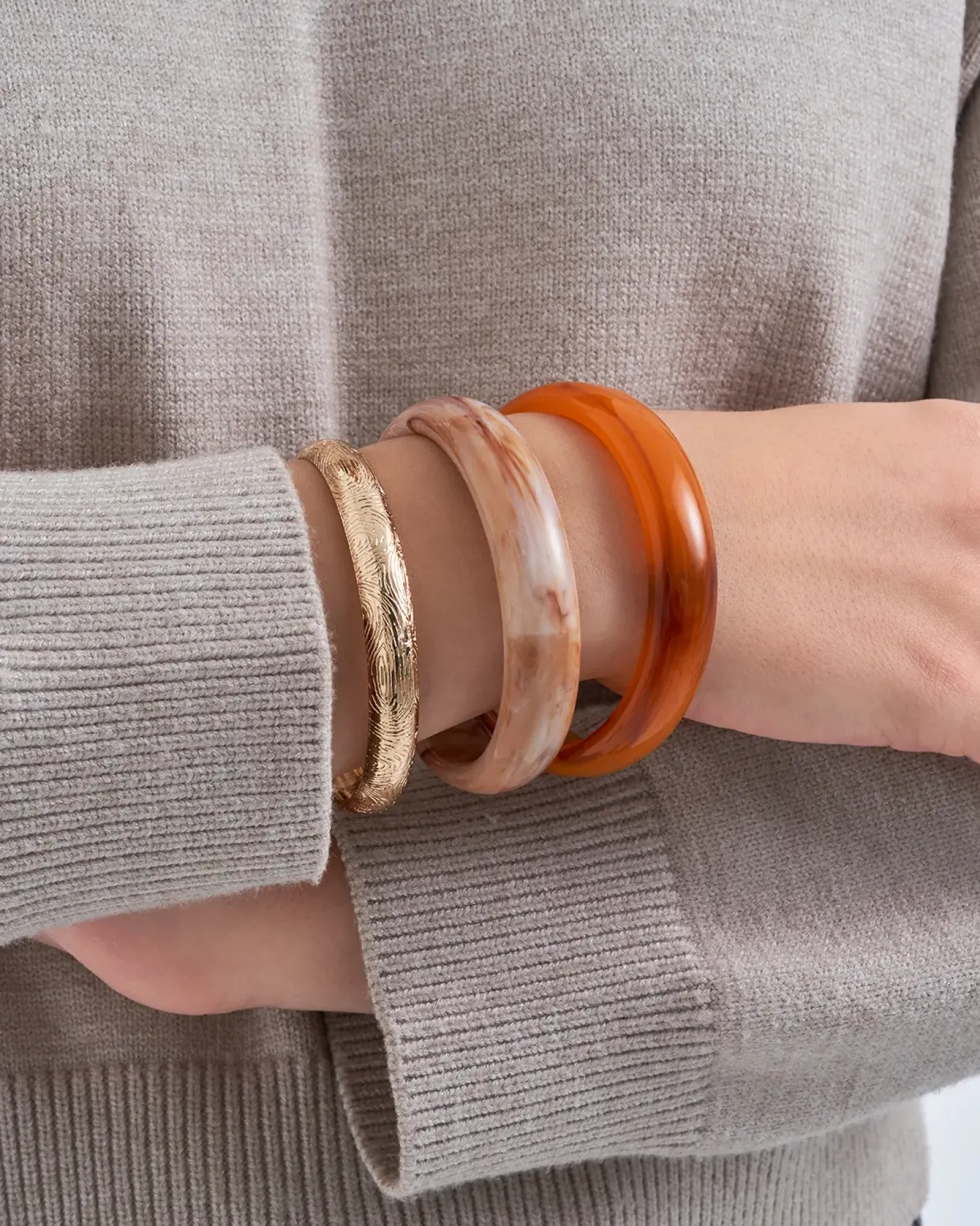 Bijou Brigitte Ensemble de bracelets joncs - Natural Brown Hot